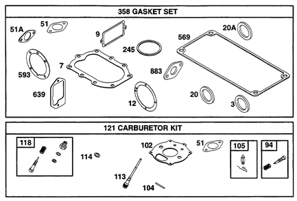 Gasket Sets Diagram and Parts List for 233452-0636-XX  Briggs and Stratton Engine